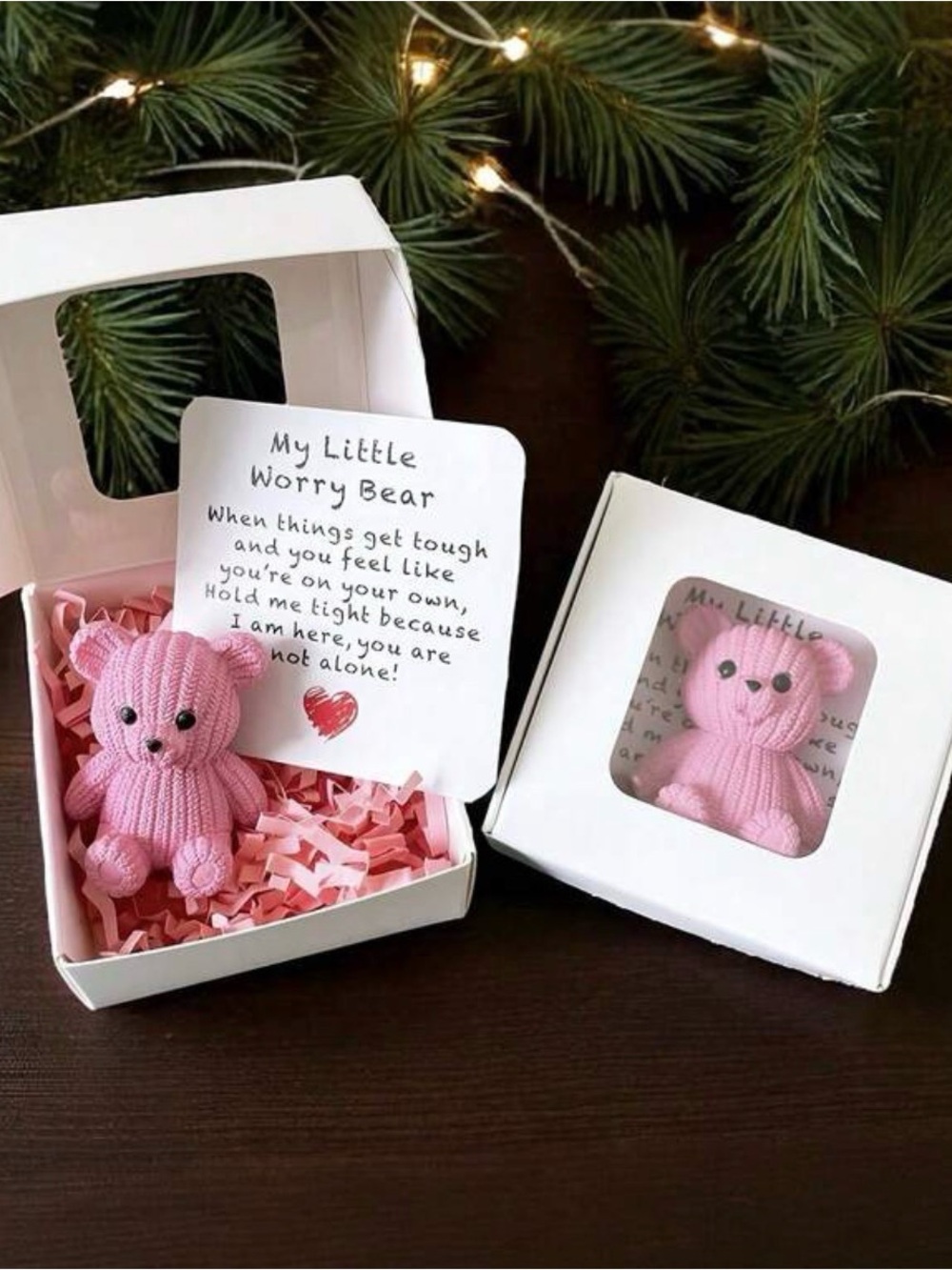 Pink Knit Worry Bear Plush Comfort Buddy